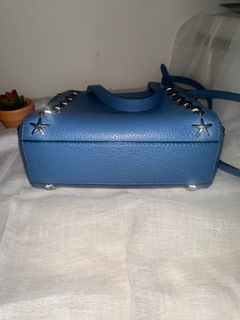 Authentic Jimmy Choo Mini Pagasi Blue Star-Embellished Leather 2-Way Crossbody - Picture 7 of 16